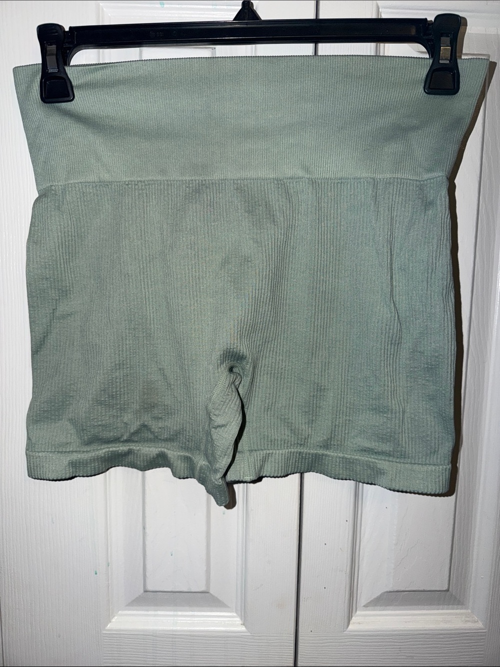 High-Waist Ribbed Bike Shorts in Sage Green